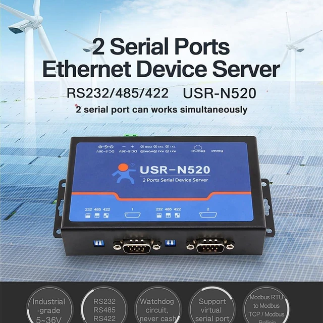 Alt view image 2 of 6 - 2-Port Serial to Ethernet Servers USR-N520-H7