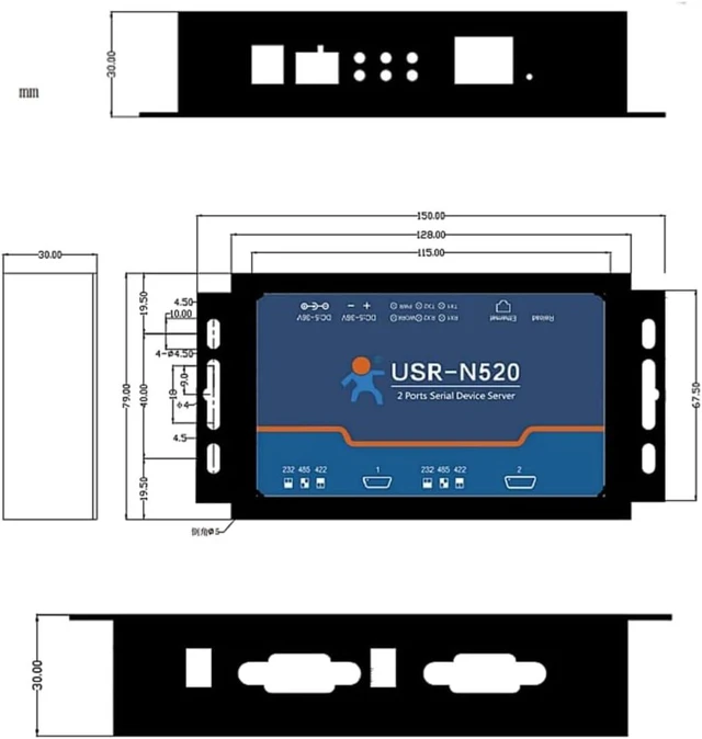 Alt view image 6 of 6 - 2-Port Serial to Ethernet Servers USR-N520-H7