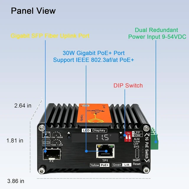 Alt view image 2 of 7 - 1X1000M RJ45 30W-1X11000 SFP AI Smart Managed PoE Fiber Media Converter