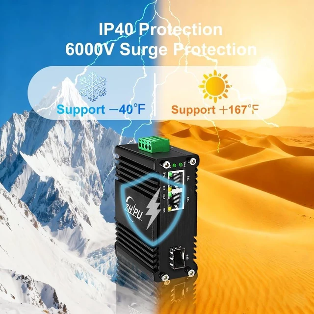 Alt view image 6 of 7 - Industrial Gigabit 30W Fiber Media Converter IEEE802.3af/at Switch