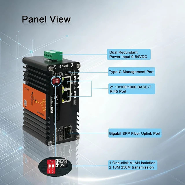 Alt view image 2 of 6 - 2×1G RJ45 +1×1G SFP AI Managed Industrial Fiber Media Converter