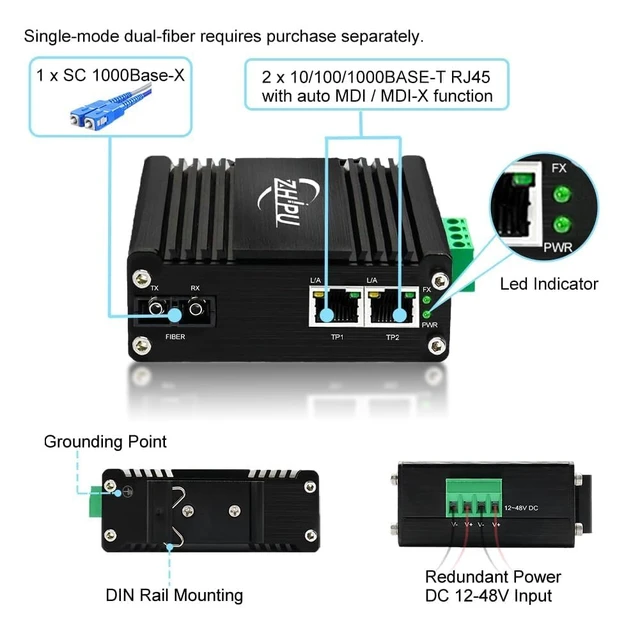 Alt view image 2 of 7 - Industrial Single Mode SC 20km 1Dual-Fiber Media Converter