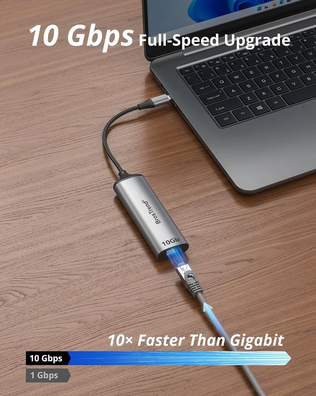 Alt view image 2 of 7 - BrosTrend 5Gb + 10Gb USB C to Ethernet Adapter for Laptop MacBook, Low-Heat