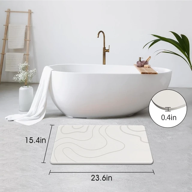 Alt view image 2 of 6 - Stone Bath Mat for Bathroom, Diatomaceous Earth Shower Mat Quick Dry, White