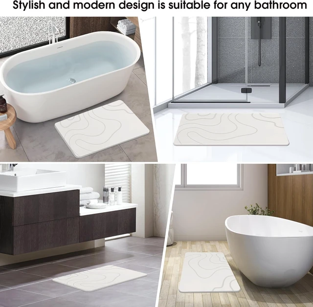 Alt view image 4 of 6 - Stone Bath Mat for Bathroom, Diatomaceous Earth Shower Mat Quick Dry, White