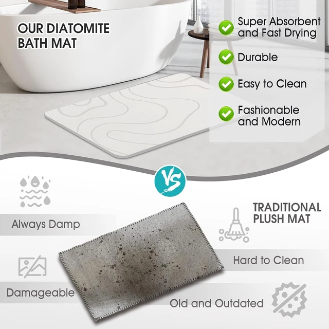 Alt view image 5 of 6 - Stone Bath Mat for Bathroom, Diatomaceous Earth Shower Mat Quick Dry, White
