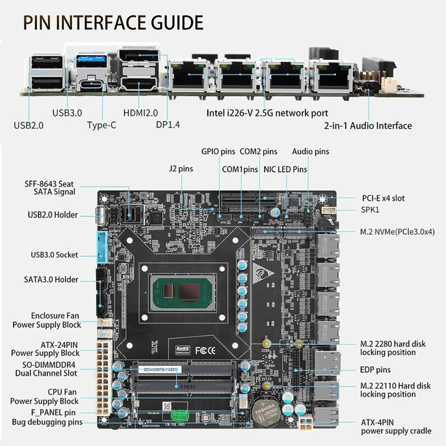 Alt view image 2 of 7 - StoneStorm 6-Bay NAS Mini-ITX Motherboard 4 i226-v 2.5GbE Ports with Core i7 1165G7 Processor, up to 4.7GHz, Dual DDR4, 2 M.2 NVMe PCIe3.0x4, 2 SATA3.0, SFF-8643(4 SATA3.0 6Gb/s), Triple 4K Display