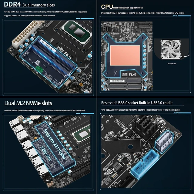 Alt view image 4 of 7 - StoneStorm 6-Bay NAS Mini-ITX Motherboard 4 i226-v 2.5GbE Ports with Core i7 1165G7 Processor, up to 4.7GHz, Dual DDR4, 2 M.2 NVMe PCIe3.0x4, 2 SATA3.0, SFF-8643(4 SATA3.0 6Gb/s), Triple 4K Display