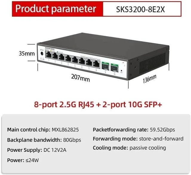 Main image of 8 Ports 2.5G RJ45 2 Ports 10G SFP+ Simple L2 Managed Switch