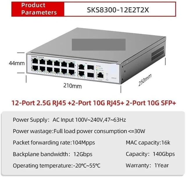 Main image of 12 Ports 2.5G RJ45, 2 Ports 10G RJ45, 2 Ports 10G SFP+, L3 Managed Switch