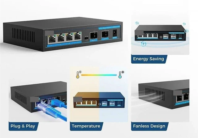 Alt view image 6 of 6 - 2.5G Switch 6 Ports 2.5Gbe Network Switch 4-2.5Gbps RJ45 and 2-10Gb SFP
