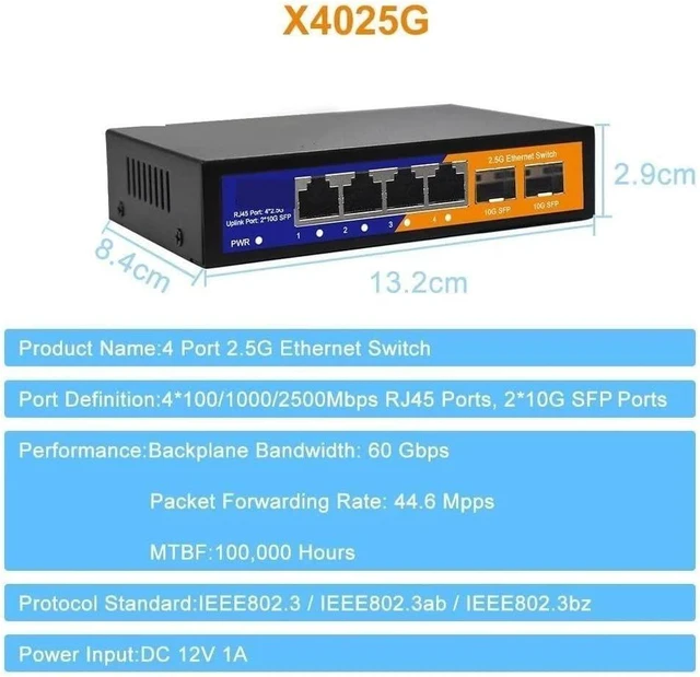 Alt view image 2 of 7 - 2.5G Ethernet Switch 4X 2.5G RJ45 with 2X 10G SFP Plug and Play Network Switch