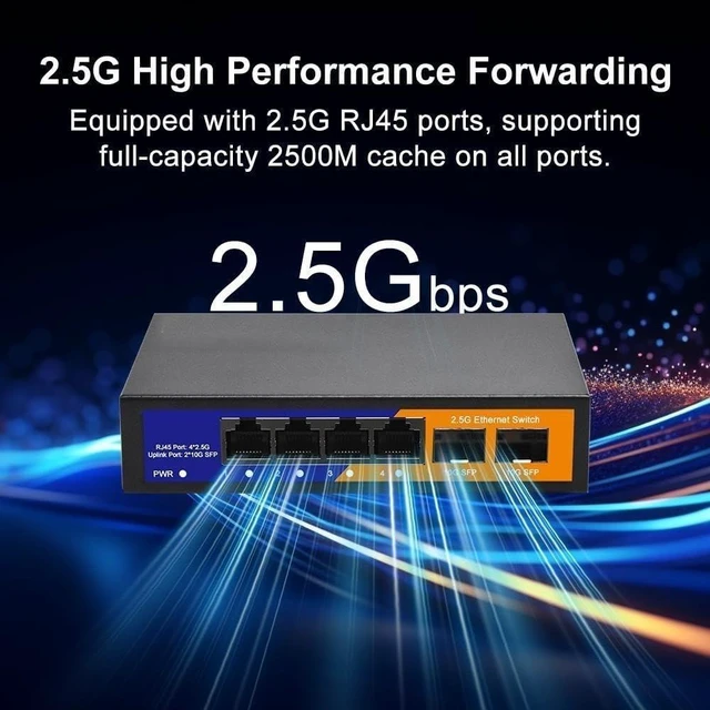 Alt view image 5 of 7 - 2.5G Ethernet Switch 4X 2.5G RJ45 with 2X 10G SFP Plug and Play Network Switch