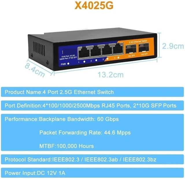 Alt view image 3 of 7 - 2.5G Ethernet Switch 4X 2.5G RJ45 with 2X 10G SFP Plug and Play Network Switch