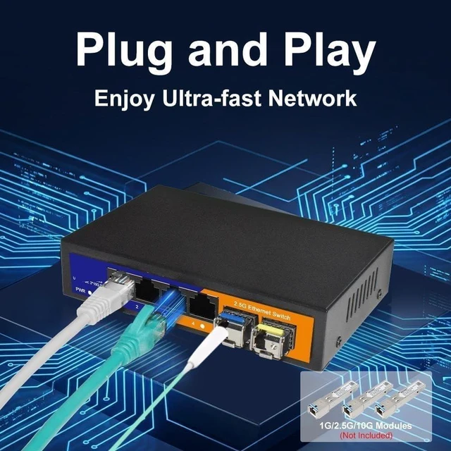 Alt view image 6 of 7 - 2.5G Ethernet Switch 4X 2.5G RJ45 with 2X 10G SFP Plug and Play Network Switch