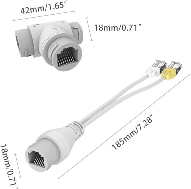 Alt view image 6 of 6 - 1 PCS POE Splitter 2-in-1 Cable Connector tee RJ45