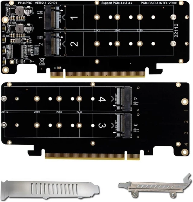 Alt view image 2 of 3 - 4Port M.2 NVME to PCI Express X16 4.0 Bifurcation Controller M Key NVME PCIE Split Card for 2230 2242 2260 2280 NVME M2 SSD