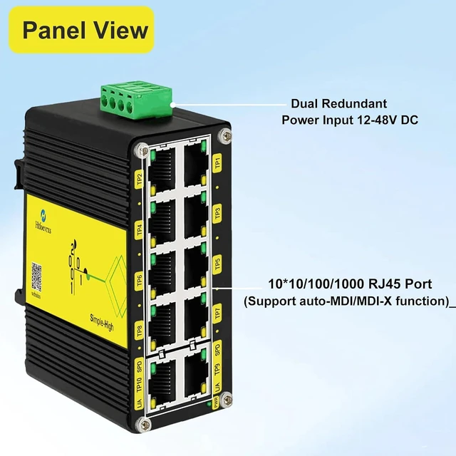 Alt view image 2 of 6 - Mini Industrial 10-Port 10/100/1000T Compact Ethernet Switch 12~48VDC