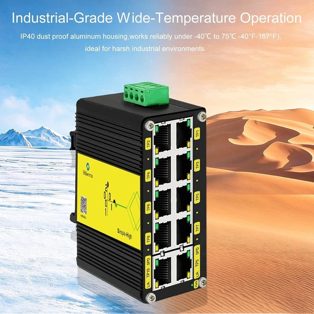 Alt view image 6 of 6 - Mini Industrial 10-Port 10/100/1000T Compact Ethernet Switch 12~48VDC