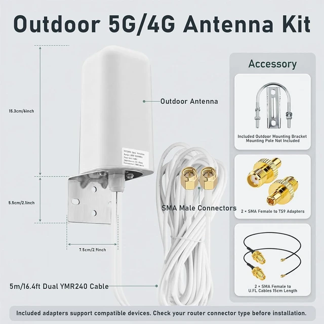 Alt view image 6 of 6 - 5G 4G LTE Outdoor Antenna 2x2 MIMO 10dBi YMR240 Cellular Antenna