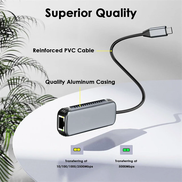 Alt view image 5 of 7 - Metal USB C to RJ45 Gigabit Adapter 5Gbps Data Transfer