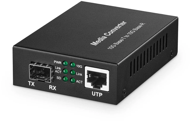 Main image of MokerLink 10 Gigabit SFP to 10G RJ45 Converter, 10G/5G/2.5G/1G/100M Copper, 10GBASE-X SFP+ Slot, Unmanaged Metal Fiber to Ethernet Media Converter