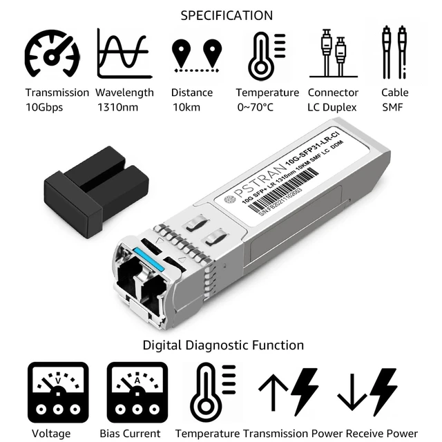 Alt view image 2 of 6 - 10GBASE-LR SFP+ Optical Transceiver Module Compatible with Cisco SFP-10G-LR SFP-10G-LR-S SFP-10G-LR-X 10G SFP+ LR 1310nm 10km DDM Duplex LC SMF 10 Pack