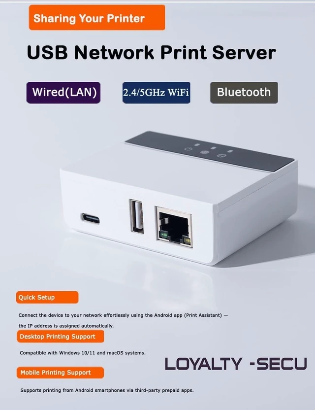 Alt view image 5 of 7 - Effortlessly Upgrade Your USB Printer to Wireless with LOYALTY-SECU WiFi & Blue~Tooth Print Server