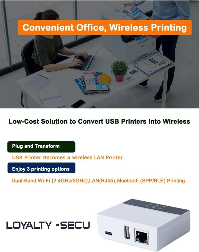 Alt view image 6 of 7 - Effortlessly Upgrade Your USB Printer to Wireless with LOYALTY-SECU WiFi & Blue~Tooth Print Server