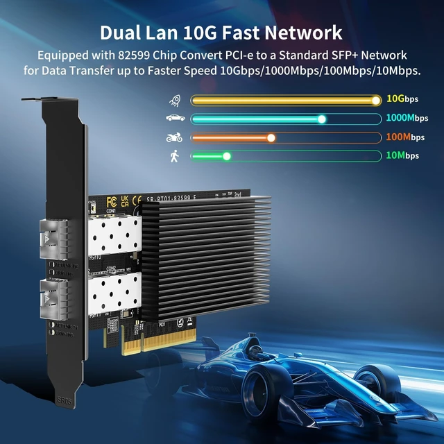 Alt view image 2 of 7 - 10Gb Ethernet Card with 82599ES (X520-DA2) Controller, GiGaPlus 10GB PCI-E Network Card Adapter, Dual LAN SFP+ Ports, Supports Windows/Windows Server/VMware Functions for 10Gbe Networking NAS