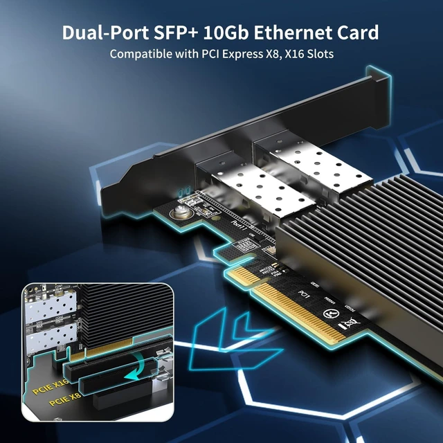 Alt view image 3 of 7 - 10Gb Ethernet Card with 82599ES (X520-DA2) Controller, GiGaPlus 10GB PCI-E Network Card Adapter, Dual LAN SFP+ Ports, Supports Windows/Windows Server/VMware Functions for 10Gbe Networking NAS