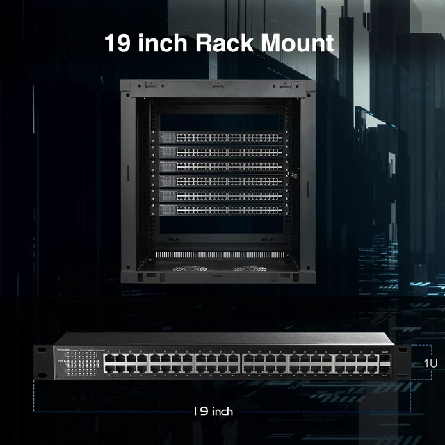 Alt view image 6 of 6 - MokerLink 48 Port PoE Gigabit Switch, 2 Gigabit SFP, IEEE802.3af/at/bt 400W, Metal Rackmount Unmanaged Plug and Play Ethernet Switch