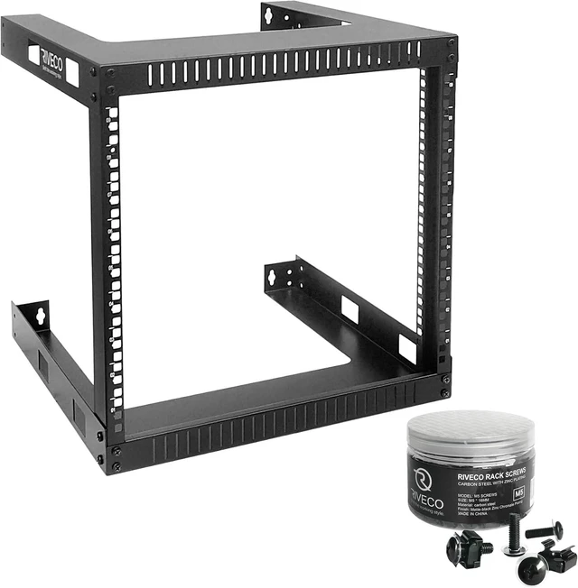 Main image of 9U Wall Mount Rack for Network 17.7" Deep 2 Post Open Frame Racks Easy Assembly Firm Constructed for Stereo/Server/AV/Home Data Equipmen & M5 Screws 50 Sets