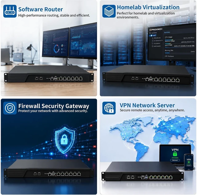 Alt view image 7 of 7 - SJRC 1U 10GbE Firewall Appliance Mini PC, 2 x 82599ES SFP+ 10Gbe, 6 x 2.5GbE i226-V, Core i7-3520M, 19" Rack OPNsense Homelab Server Hardware, 8GB DDR3 RAM 256GB mSATA SSD, VGA