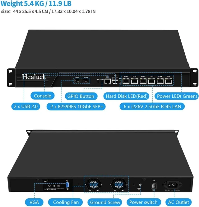 Alt view image 5 of 6 - 19inch 1U Firewall Network Rackmount, 989 Core i7 3520M, 6 x i226-V 2.5GbE LAN, 2X 82599es 10GB SFP LAN,USB,VGA,Console, 2 System Fan, AES-NI, Homelab Server DDR3 NO RAM/SSD/OS