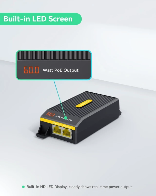 Alt view image 5 of 7 - 2.5G BT 60W PoE++ Injector with LED Screen