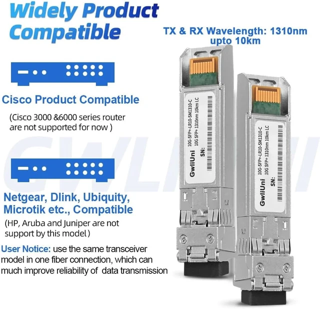 Alt view image 3 of 7 - 10Pcs Single Mode 10G SFP+ Fiber Module Network Transceiver, LR SM1310nm 10km, Duplex LC for Switch, Router, Firewall, Network Card, Media Converter etc