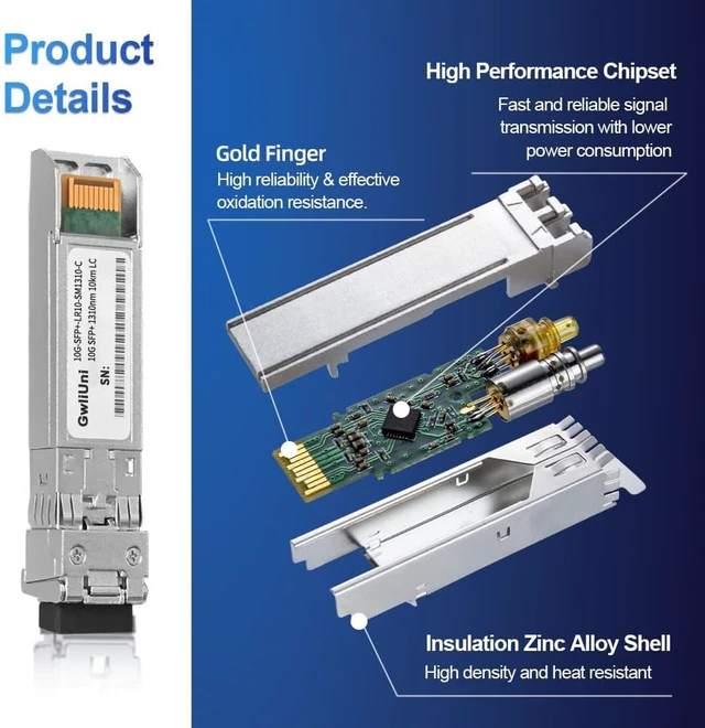 Alt view image 2 of 7 - 10Pcs Single Mode 10G SFP+ Fiber Module Network Transceiver, LR SM1310nm 10km, Duplex LC for Switch, Router, Firewall, Network Card, Media Converter etc