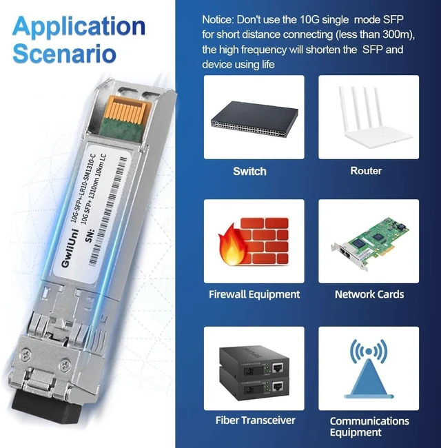 Alt view image 6 of 7 - 10Pcs Single Mode 10G SFP+ Fiber Module Network Transceiver, LR SM1310nm 10km, Duplex LC for Switch, Router, Firewall, Network Card, Media Converter etc
