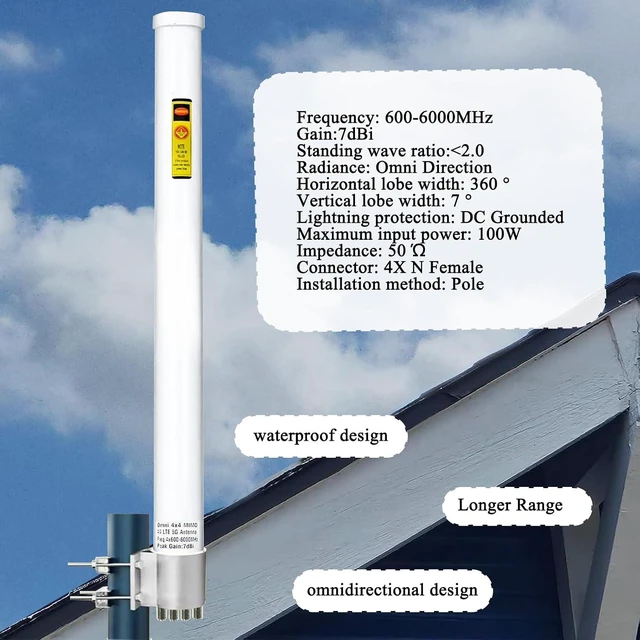 Alt view image 3 of 6 - Outdoor MIMO 4x4 Antenna 5G, Omni Directional Longer Range 4G/ LTE Cellular Antenna for t-Mobile, 600-6000MHz, for Router & Gateways, Verizon, AT&T Home Internet