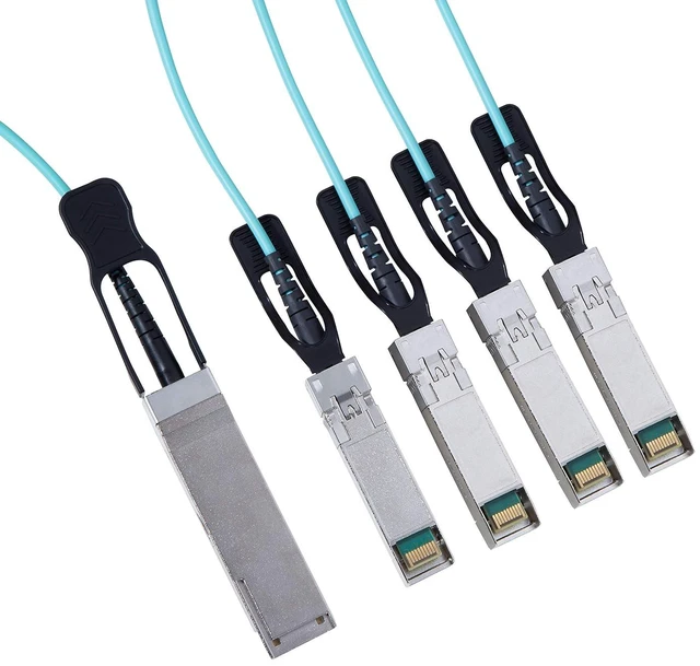 Alt view image 3 of 3 - 40G QSFP+ to 4xSFP+ Breakout Active Optical Cable Compatible with Cisco QSFP-4x10G-AOC15M 40GBASE-AOC QSFP+ to 4x10G SFP+ Breakout AOC Ethernet Optical Cable (15M/49ft)