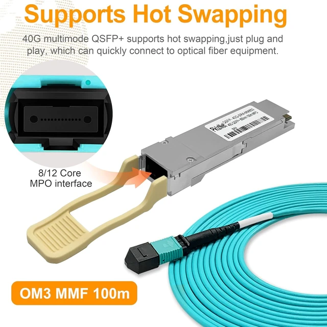 Alt view image 3 of 7 - 2Pcs 40G SR4 QSFP+ MPO Multi-Mode Fiber Transceiver MM850nm OM3 100m DDM