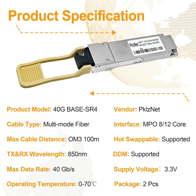 Alt view image 7 of 7 - 2Pcs 40G SR4 QSFP+ MPO Multi-Mode Fiber Transceiver MM850nm OM3 100m DDM