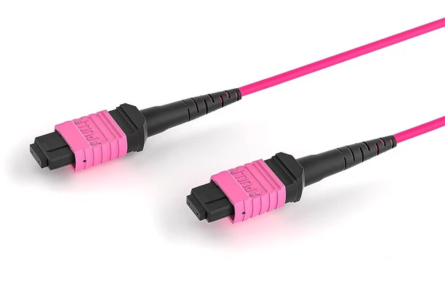 Main image of OPFI® MPO Cable, Female to Female, 12 Fibers, Multimode-OM4, Magenta. MTP Compatible. (Type B, 10m/33ft)