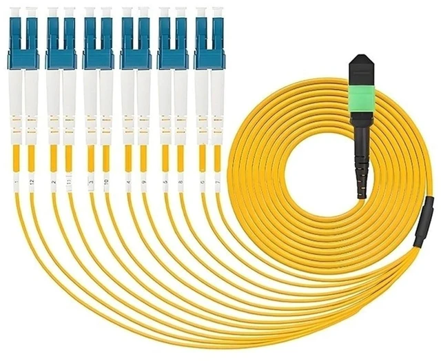 Main image of 12 Core MPO/APC to LC UPC Fiber Patch Cord, SM, Type B, QSFP(5m)