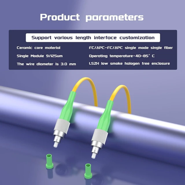 Alt view image 5 of 5 - 50Meter 164ft FC/APC-FC/APC Single-Mode APC Fiber Optic Cable OS1 OS2 Jumper Optical Patch Cord Simplex 9/125um Yellow