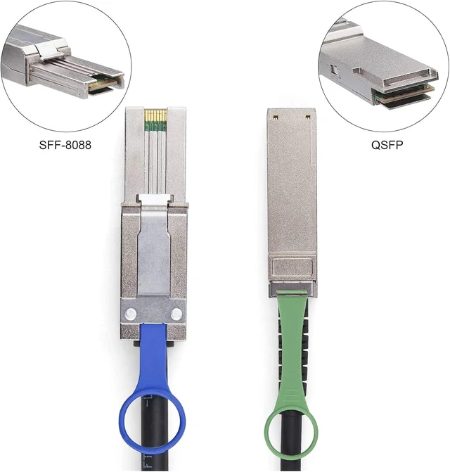Alt view image 5 of 6 - Compatible with QSFP (SFF-8436) to MiniSAS (SFF-8088) DDR Hybrid SAS Cable, 100-Ohm, 1.5-m