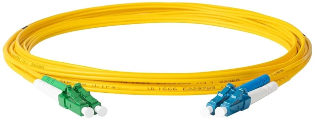 Alt view image 2 of 5 - SpeedyFiberTX 1-Pack 5 Meter LC/U to LC/A Fiber Optic Patch Cable, Green, Blue, and White Boots, Corning SMF-28 Ultra Single-Mode 9/125um Optical Fiber, Duplex Yellow Riser OFNR Cable Jacket