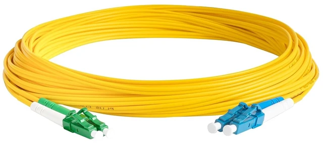 Alt view image 3 of 5 - SpeedyFiberTX 1-Pack 5 Meter LC/U to LC/A Fiber Optic Patch Cable, Green, Blue, and White Boots, Corning SMF-28 Ultra Single-Mode 9/125um Optical Fiber, Duplex Yellow Riser OFNR Cable Jacket