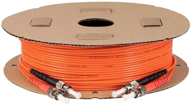 Alt view image 4 of 5 - SpeedyFiberTX 4-Pack 5 Meter ST to ST Fiber Optic Patch Cable, Red and Black Boots, Corning InfiniCor Multimode OM1 62.5/125um Optical Fiber, Duplex Orange Riser OFNR Cable Jacket